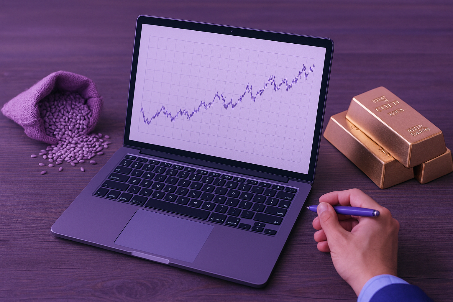 Preço de commodities em um notebook
